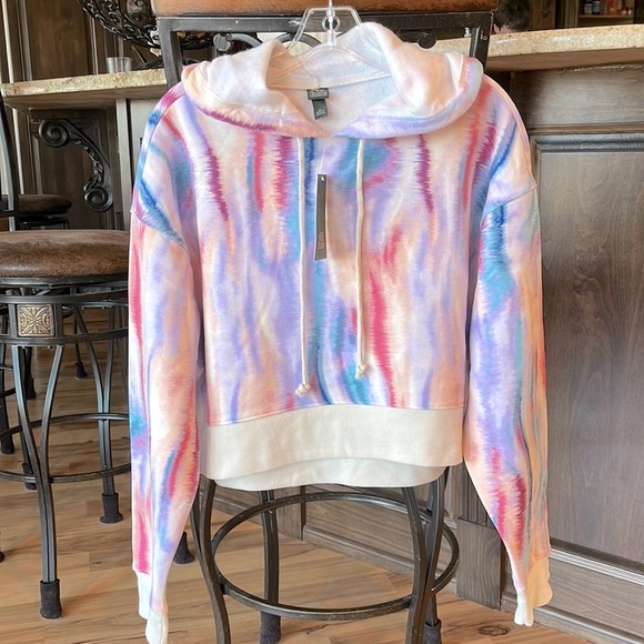 Comfy Cropped Hoodie Water Color Sweatshirt Womens Medium New - Picture 2 of 15